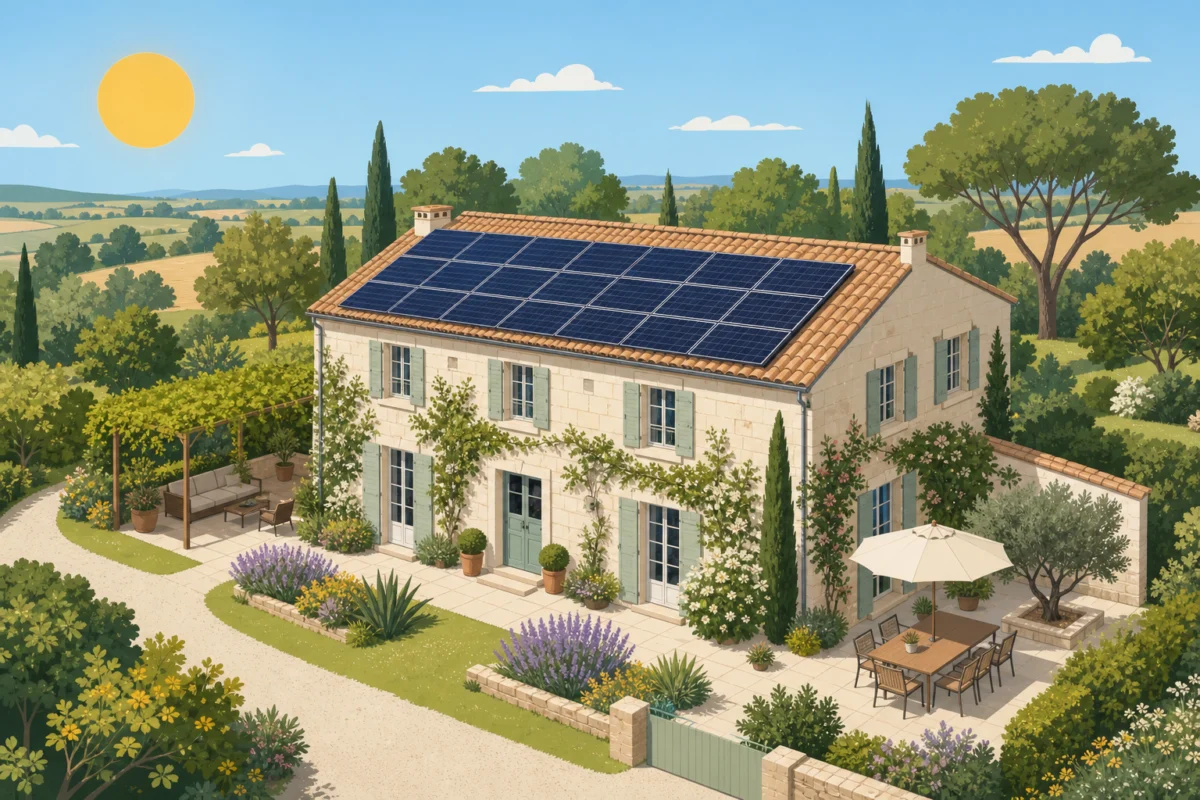 Maison équipée de panneaux solaires en toiture