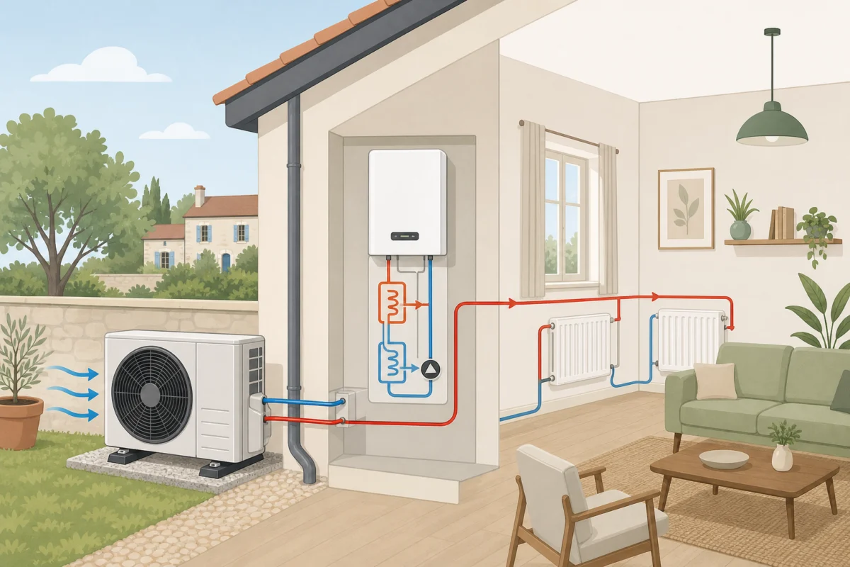 Schéma de fonctionnement d'une pompe à chaleur
