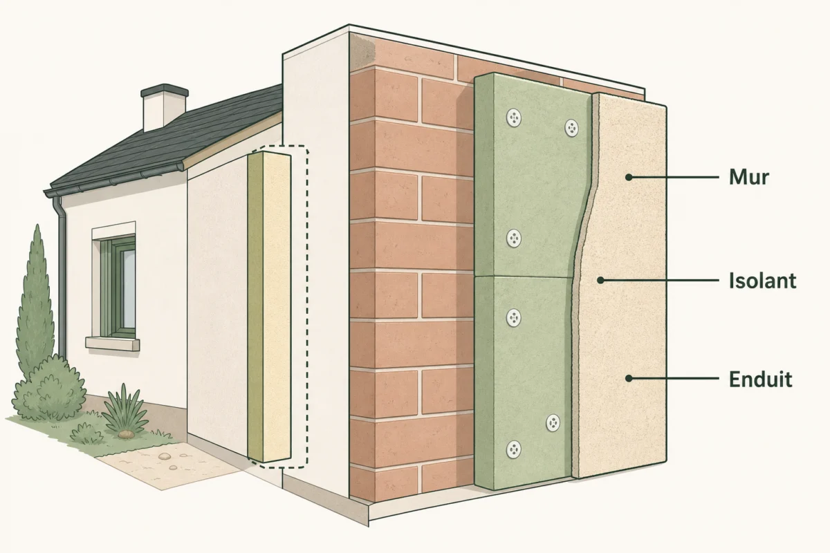 Schéma d'isolation thermique par l'extérieur (ITE)
